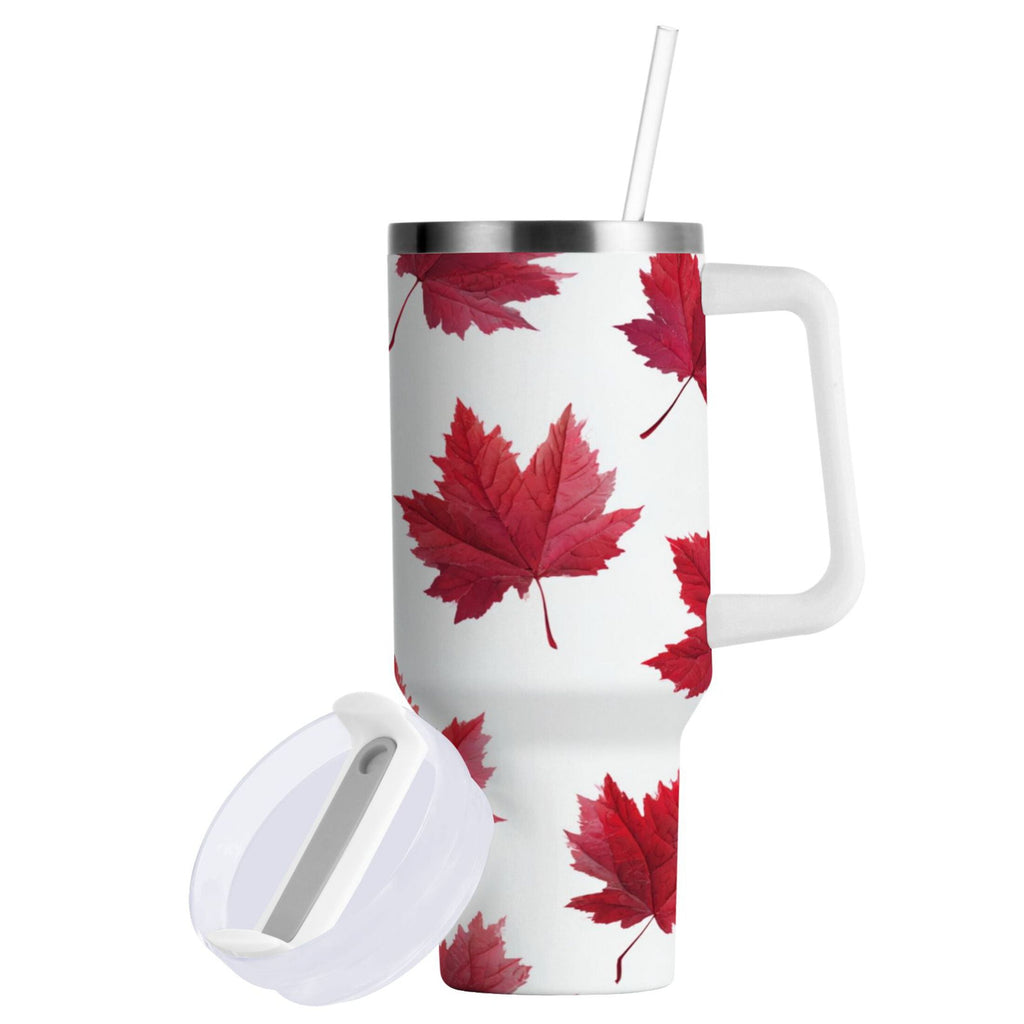30 oz Insulated Stainless Steel Tumbler Double Wall Stainless Steel Tumbler with 2-Way Drinking Red Maple Leaves - Pick 372