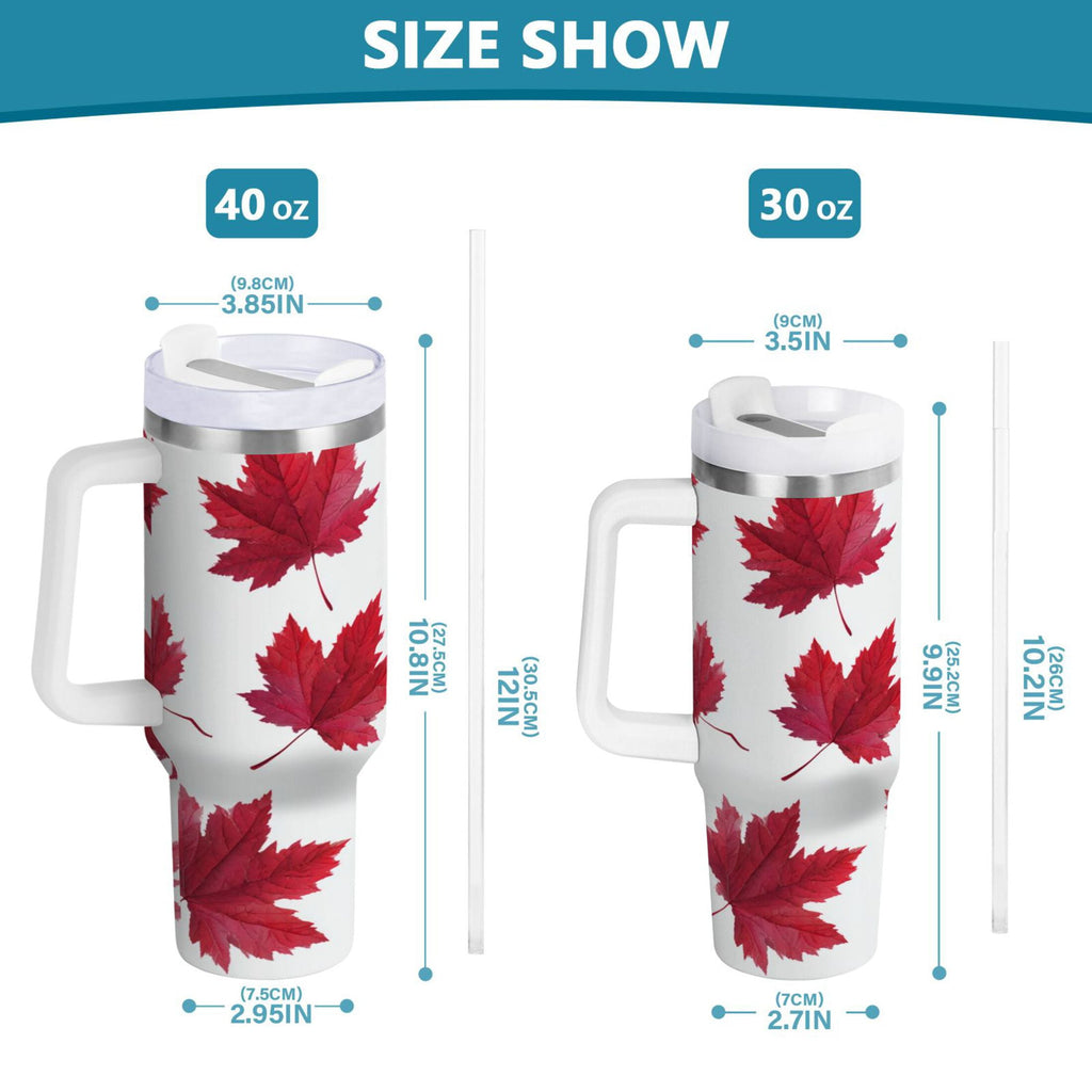 30 oz Insulated Stainless Steel Tumbler Double Wall Stainless Steel Tumbler with 2-Way Drinking Red Maple Leaves - Pick 372