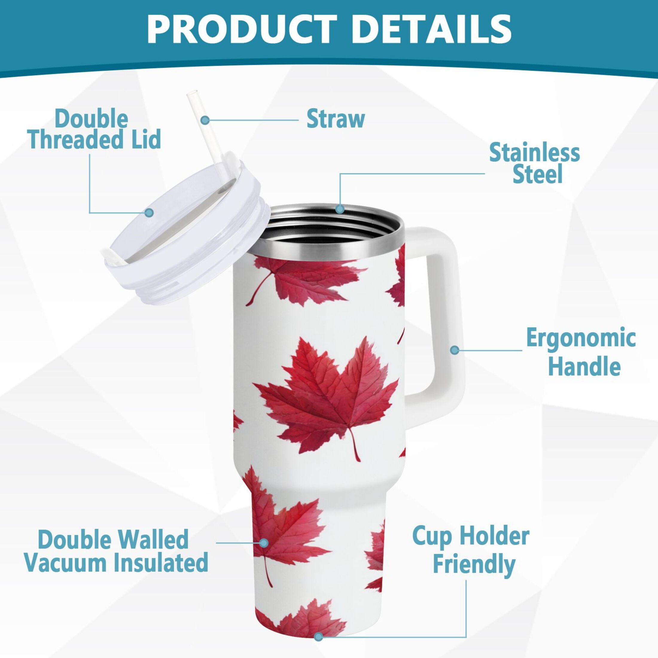 30 oz Insulated Stainless Steel Tumbler Double Wall Stainless Steel Tumbler with 2-Way Drinking Red Maple Leaves - Pick 372