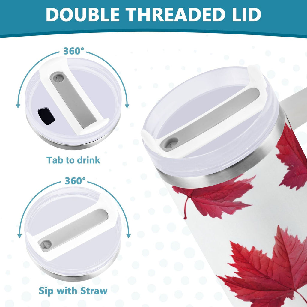 30 oz Insulated Stainless Steel Tumbler Double Wall Stainless Steel Tumbler with 2-Way Drinking Red Maple Leaves - Pick 372