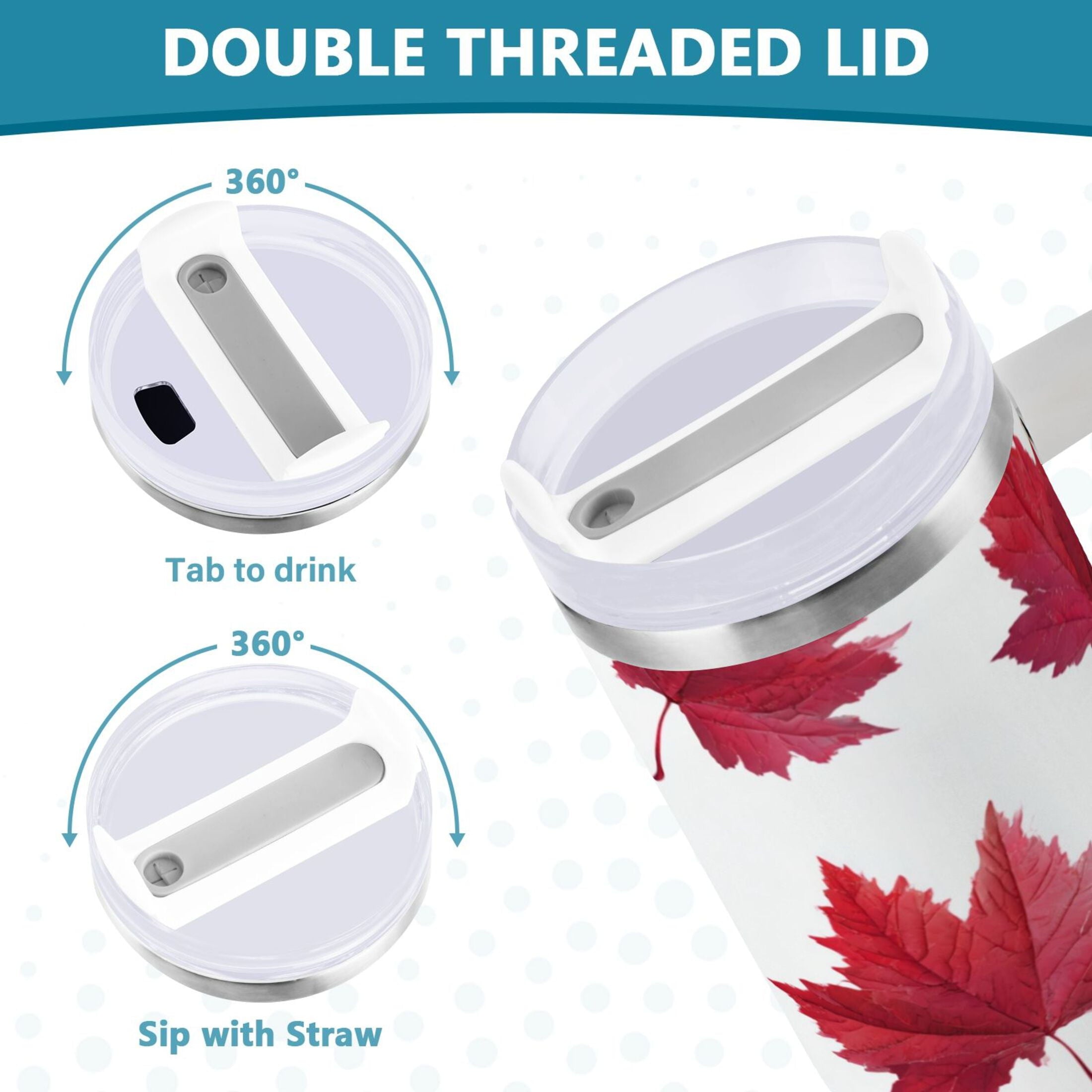 30 oz Insulated Stainless Steel Tumbler Double Wall Stainless Steel Tumbler with 2-Way Drinking Red Maple Leaves - Pick 372
