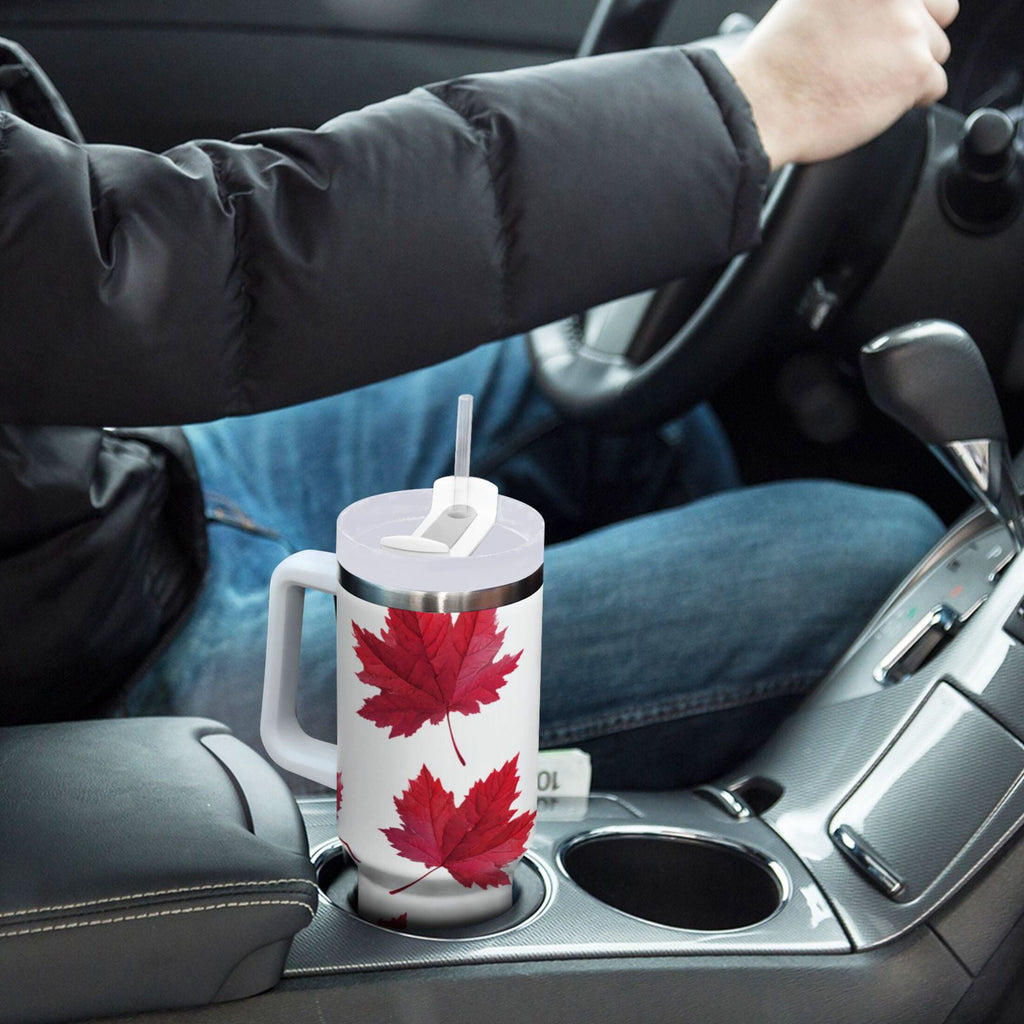 30 oz Insulated Stainless Steel Tumbler Double Wall Stainless Steel Tumbler with 2-Way Drinking Red Maple Leaves - Pick 372