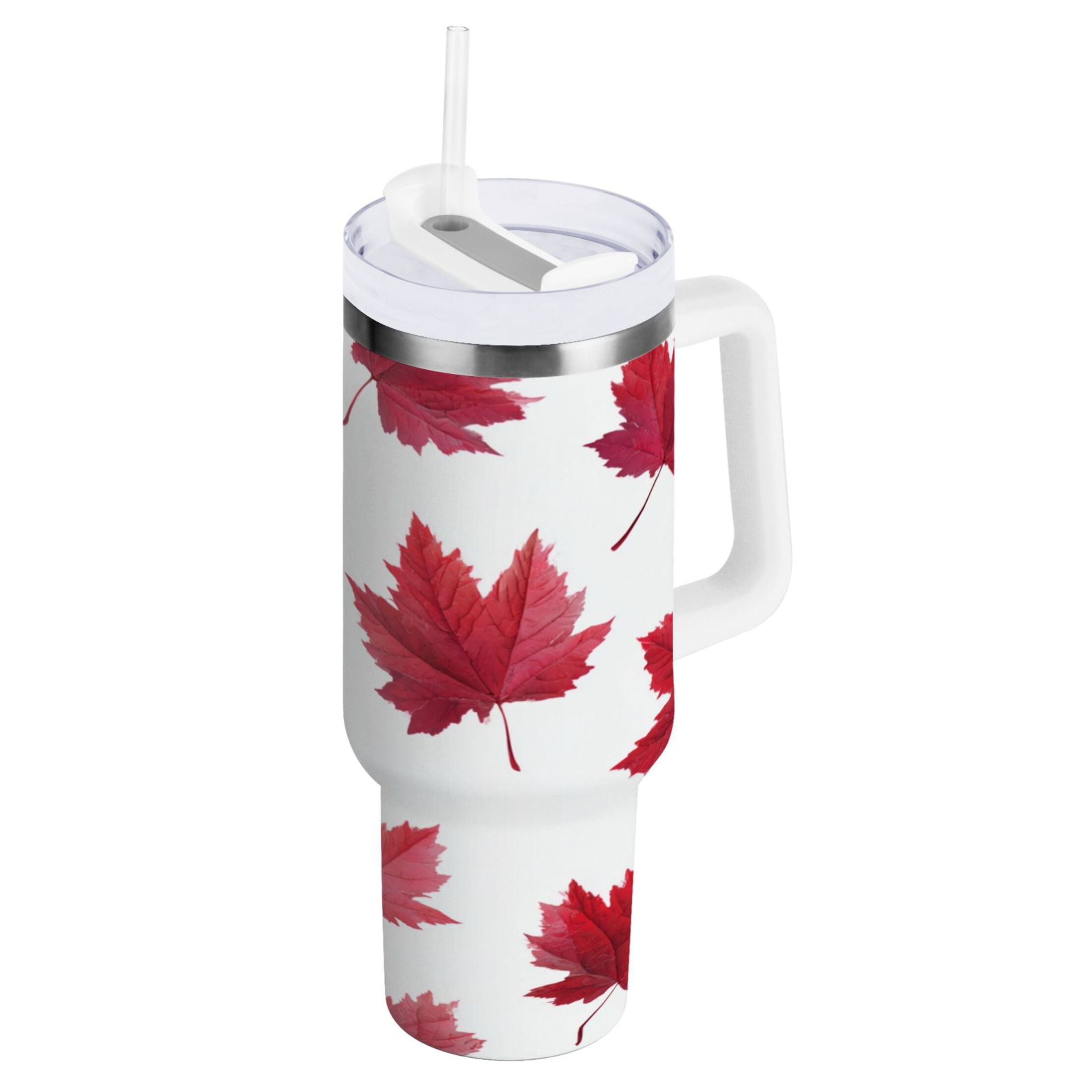 30 oz Insulated Stainless Steel Tumbler Double Wall Stainless Steel Tumbler with 2-Way Drinking Red Maple Leaves - Pick 372