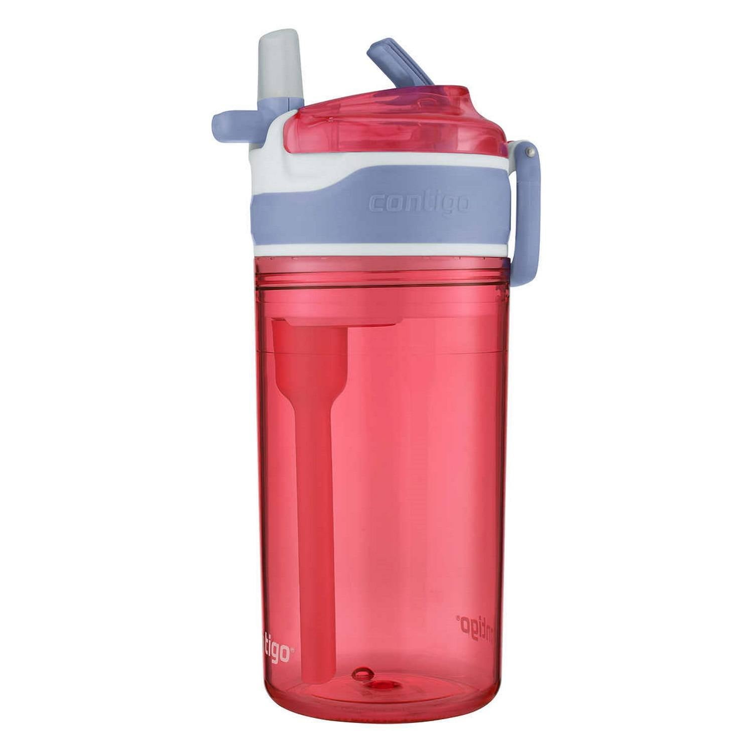 Contigo Kids 2-in-1 Snack Hero Tumbler Featuring 4oz Snack Holder Stacked on Top of 13oz Water Bottle - BPA Free, Durable Tritan w/Flexible Carry Handle &amp; Spill-Proof Valve, Purple &amp; Pink – 2 Pack - Pick 812