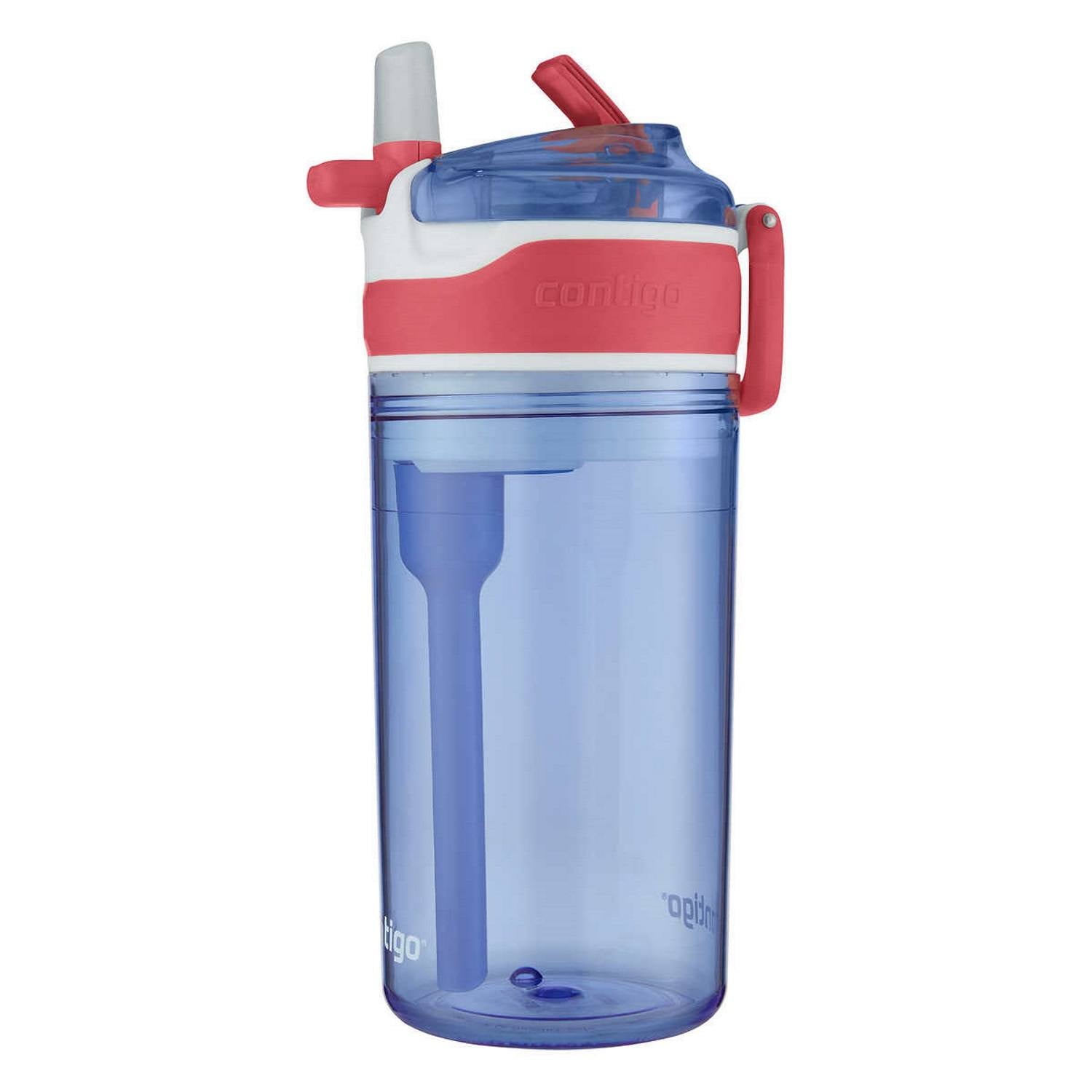 Contigo Kids 2-in-1 Snack Hero Tumbler Featuring 4oz Snack Holder Stacked on Top of 13oz Water Bottle - BPA Free, Durable Tritan w/Flexible Carry Handle &amp; Spill-Proof Valve, Purple &amp; Pink – 2 Pack - Pick 812