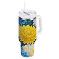 30 oz Insulated Stainless Steel Tumbler Double Wall Stainless Steel Tumbler with 2-Way Drinking Yellow and White Chrysanthemum - Pick 168