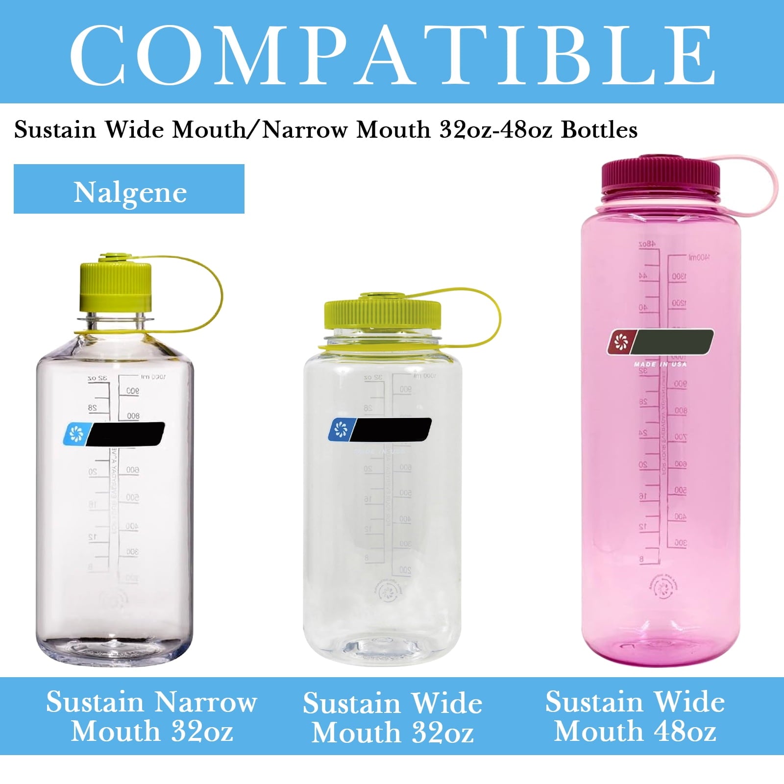 Linkidea 2 Pack Water Bottle Boot Compatible with Nalgene Sustain Wide Mouth 32oz/48oz, Narrow Mouth 32oz, Silicone Anti-Slip Bottle Bottom Bumper Protector (Blue) - Pick 398