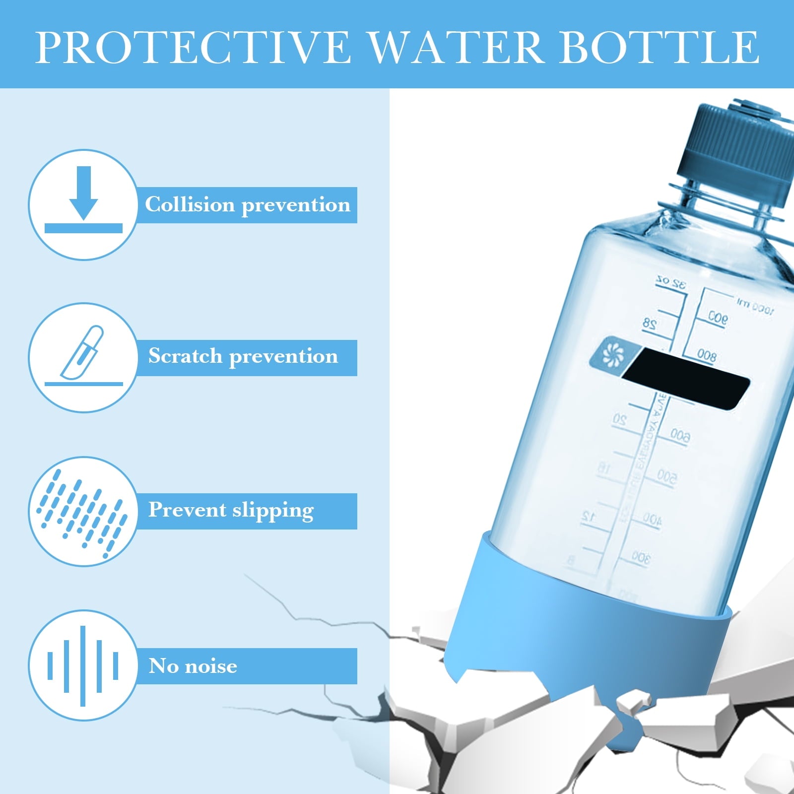 Linkidea 2 Pack Water Bottle Boot Compatible with Nalgene Sustain Wide Mouth 32oz/48oz, Narrow Mouth 32oz, Silicone Anti-Slip Bottle Bottom Bumper Protector (Blue) - Pick 398
