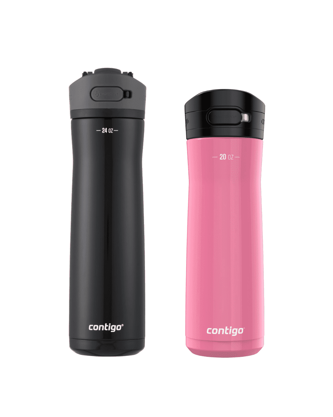 Contigo Jackson Chill  Bundle 2 Water Bottles Black 24oz and Pink  20oz with Autopop Lid - Pick 443