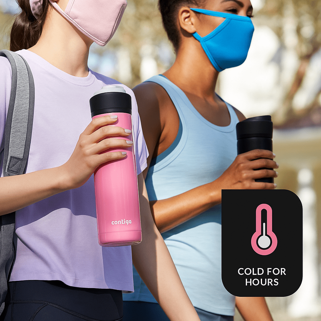 Contigo Jackson Chill  Bundle 2 Water Bottles Black 24oz and Pink  20oz with Autopop Lid - Pick 443