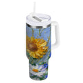 40 oz Insulated Stainless Steel Tumbler Double Wall Stainless Steel Tumbler with 2-Way Drinking Sunflowers and Daisies - Pick 345