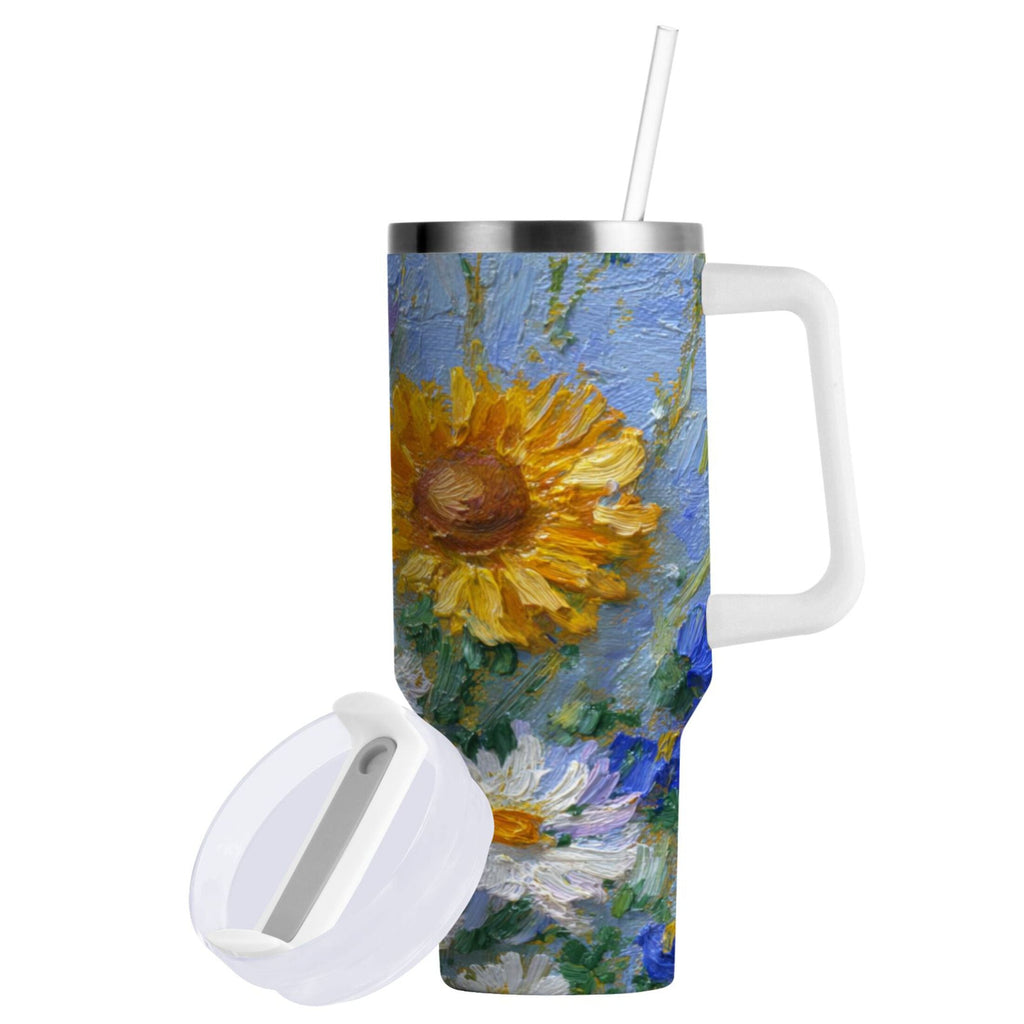 40 oz Insulated Stainless Steel Tumbler Double Wall Stainless Steel Tumbler with 2-Way Drinking Sunflowers and Daisies - Pick 345