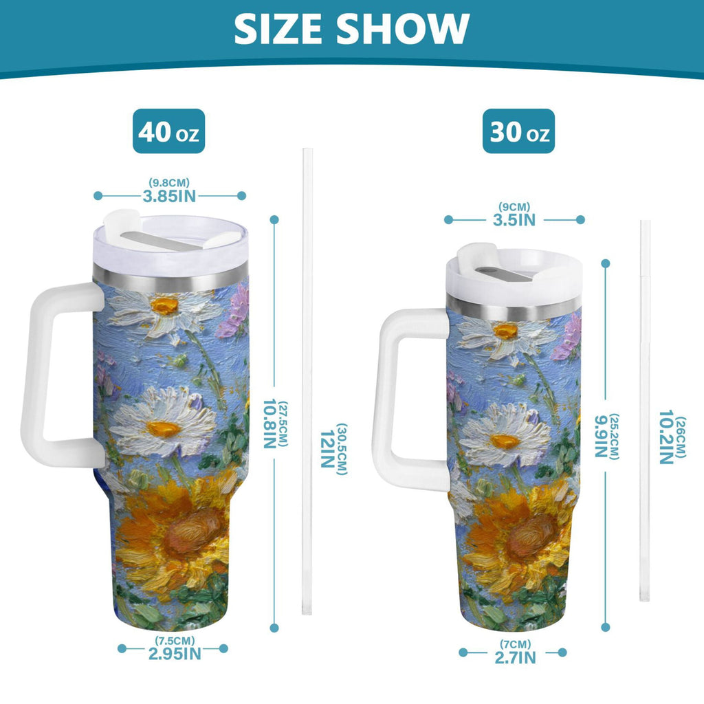 40 oz Insulated Stainless Steel Tumbler Double Wall Stainless Steel Tumbler with 2-Way Drinking Sunflowers and Daisies - Pick 345