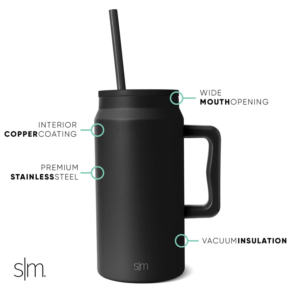 Simple Modern 50 fl oz Insulated Stainless Steel Trek Tumbler with Straw Lid | Midnight Black - Pick 448