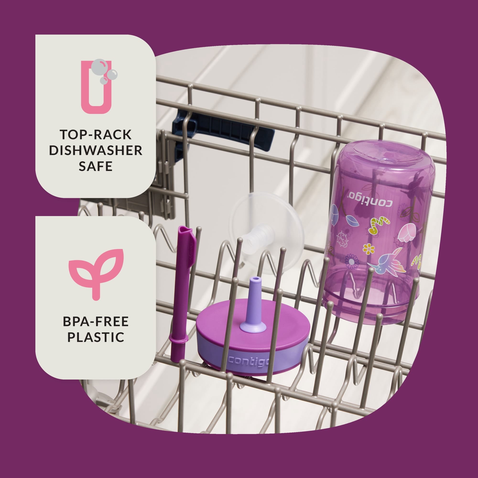 Contigo Kids Leighton Spill-Proof Tumbler with Straw, Ages 3+, Pink and Purple, 14 oz, 2 Pack - Pick 548