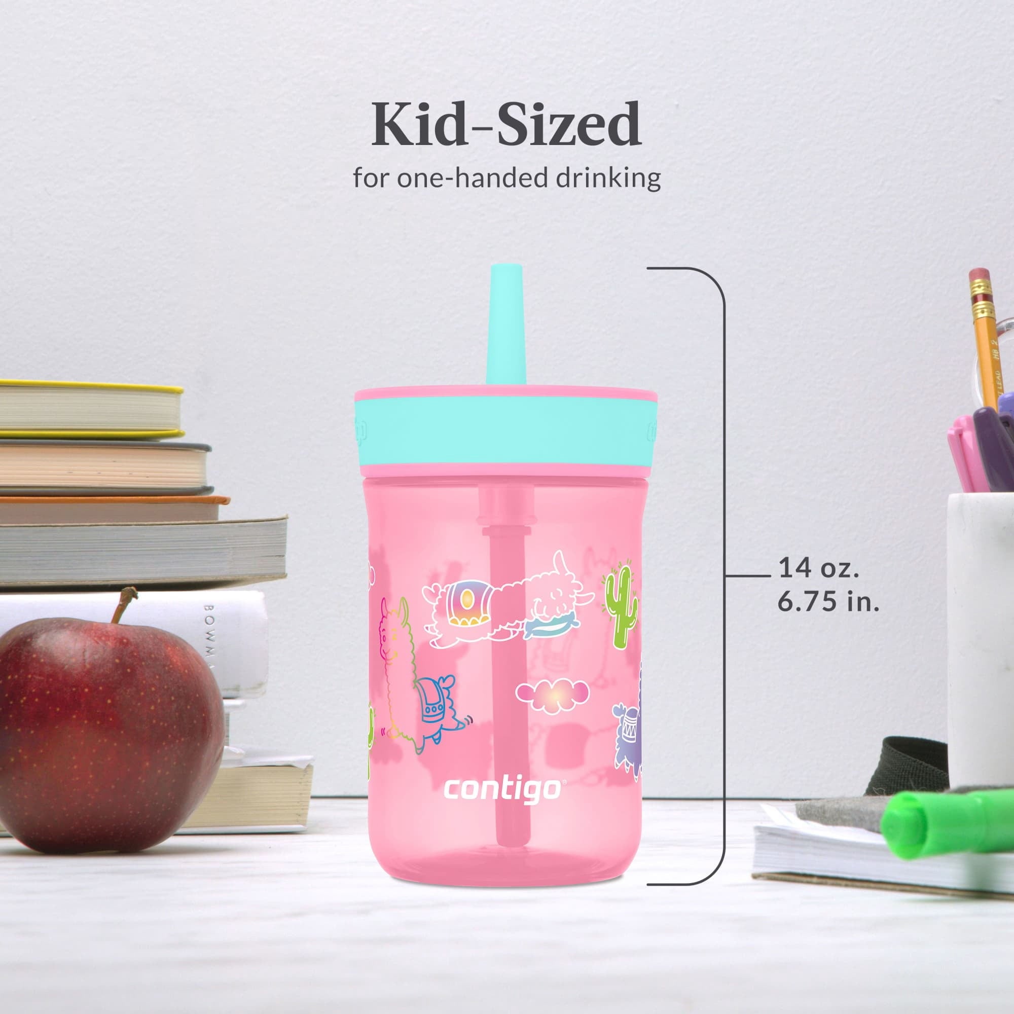 Contigo Kids Leighton Spill-Proof Tumbler with Straw, Ages 3+, Pink and Purple, 14 oz, 2 Pack - Pick 548