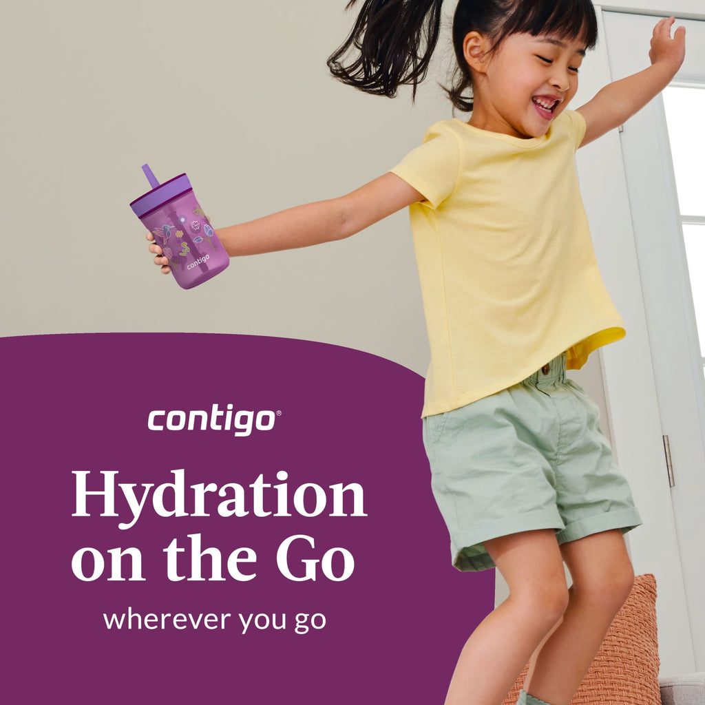 Contigo Kids Leighton Spill-Proof Tumbler with Straw, Ages 3+, Pink and Purple, 14 oz, 2 Pack - Pick 548