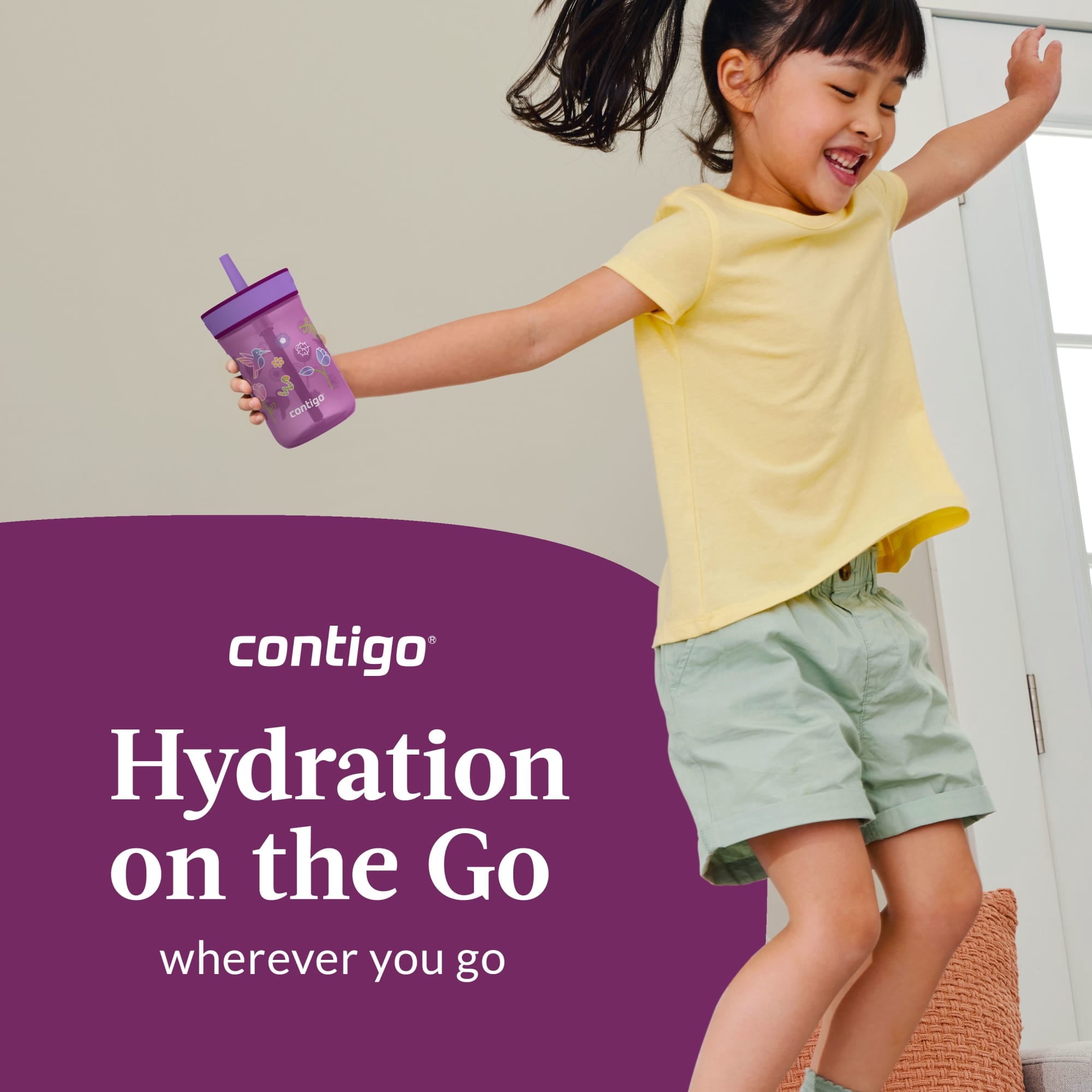 Contigo Kids Leighton Spill-Proof Tumbler with Straw, Ages 3+, Pink and Purple, 14 oz, 2 Pack - Pick 548