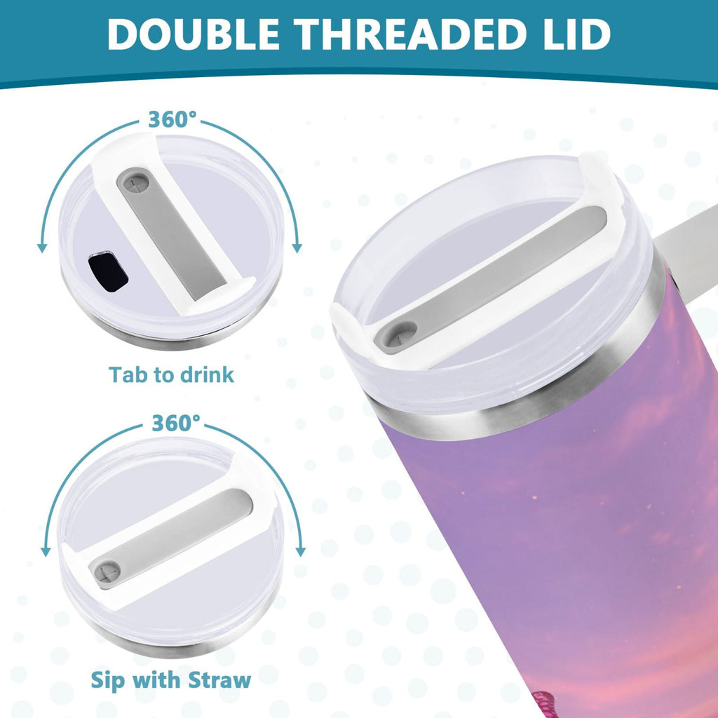 30 oz Insulated Stainless Steel Tumbler Double Wall Stainless Steel Tumbler with 2-Way Drinking Pink Butterflies Flying - Pick 369