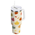 40 oz Insulated Stainless Steel Tumbler Double Wall Stainless Steel Tumbler with 2-Way Drinking Colorful Autumn Leaves Pattern - Pick 879