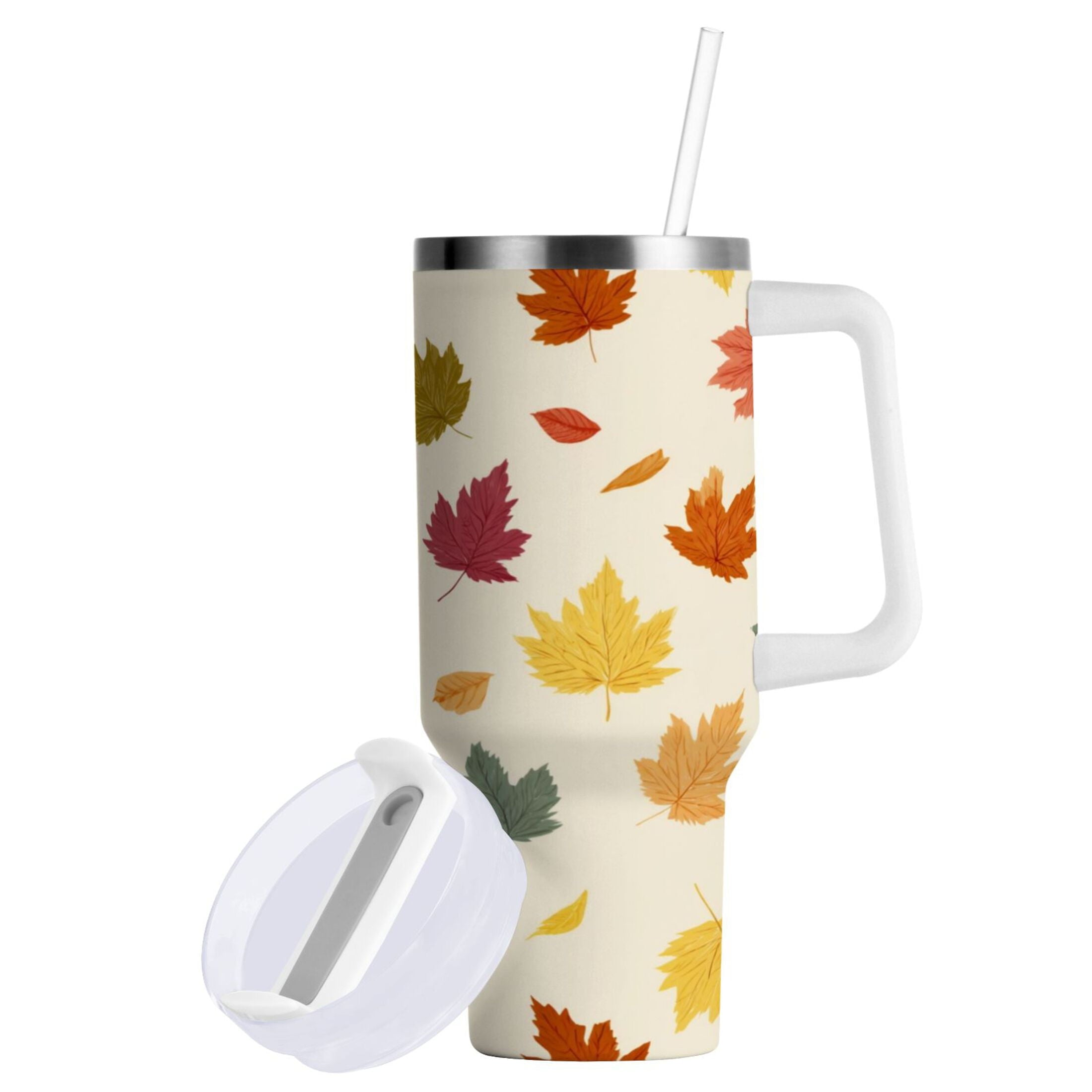 40 oz Insulated Stainless Steel Tumbler Double Wall Stainless Steel Tumbler with 2-Way Drinking Colorful Autumn Leaves Pattern - Pick 879