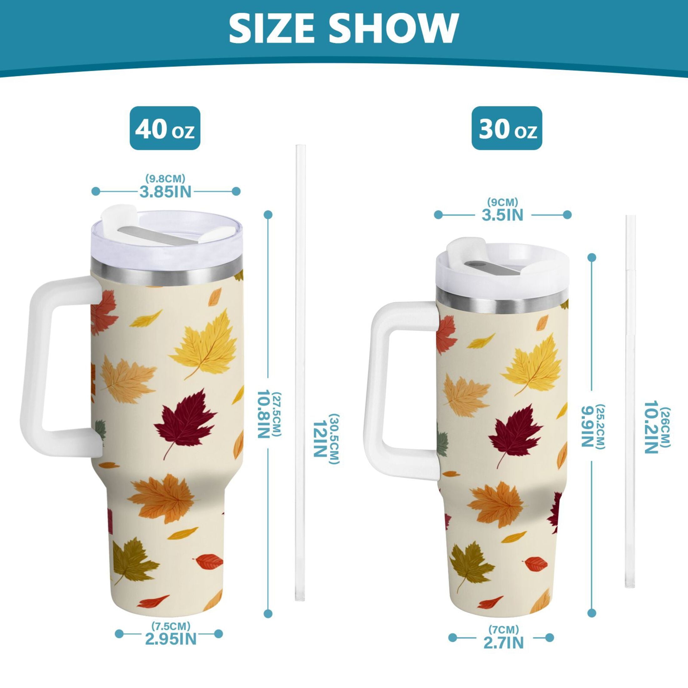 40 oz Insulated Stainless Steel Tumbler Double Wall Stainless Steel Tumbler with 2-Way Drinking Colorful Autumn Leaves Pattern - Pick 879