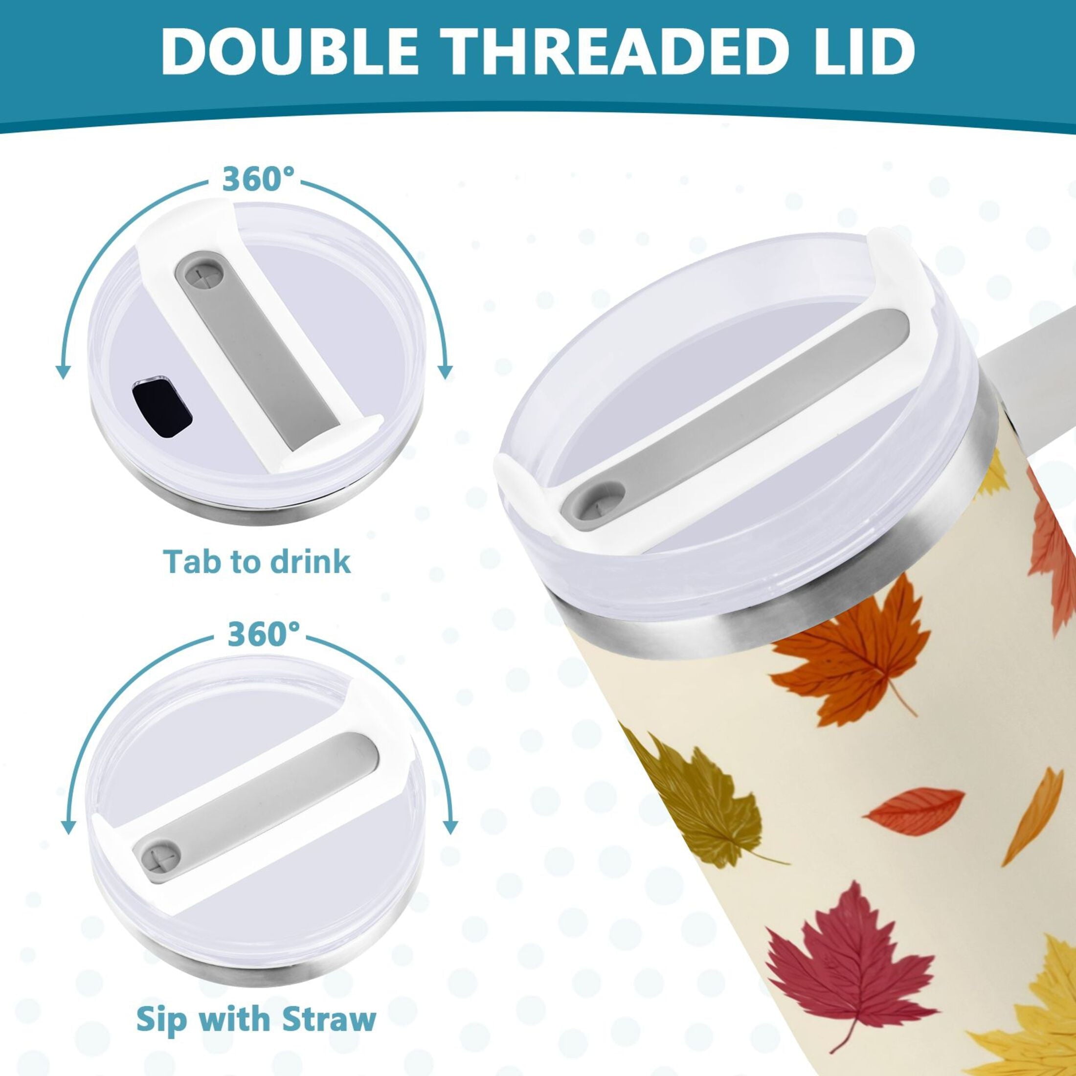 40 oz Insulated Stainless Steel Tumbler Double Wall Stainless Steel Tumbler with 2-Way Drinking Colorful Autumn Leaves Pattern - Pick 879