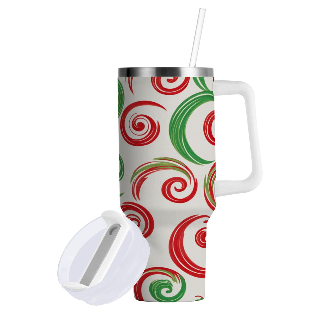 40 oz Insulated Stainless Steel Tumbler Double Wall Stainless Steel Tumbler with 2-Way Drinking Red and Green Swirls - Pick 387