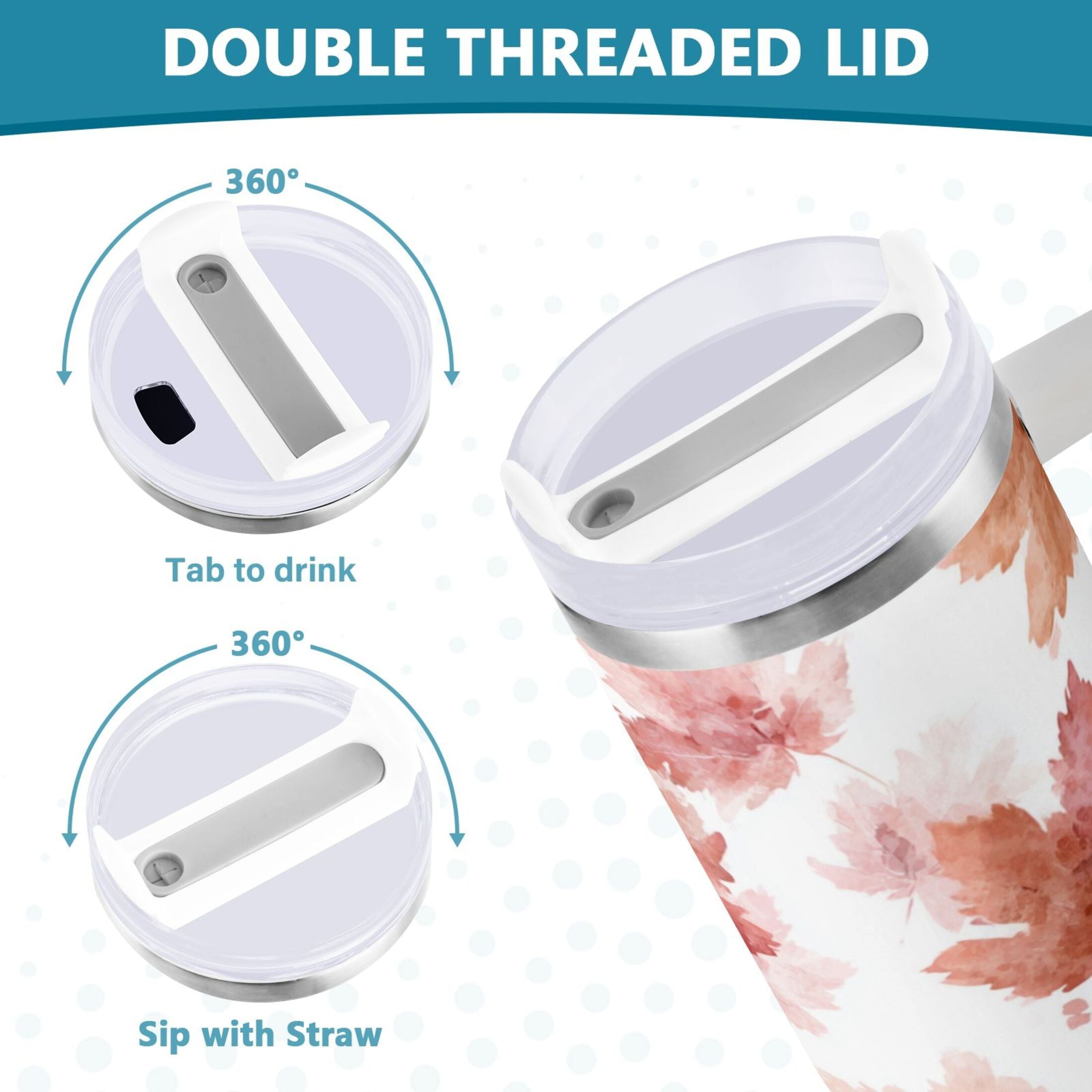30 oz Insulated Stainless Steel Tumbler Double Wall Stainless Steel Tumbler with 2-Way Drinking Watercolor Pink Maple Leaves - Pick 199