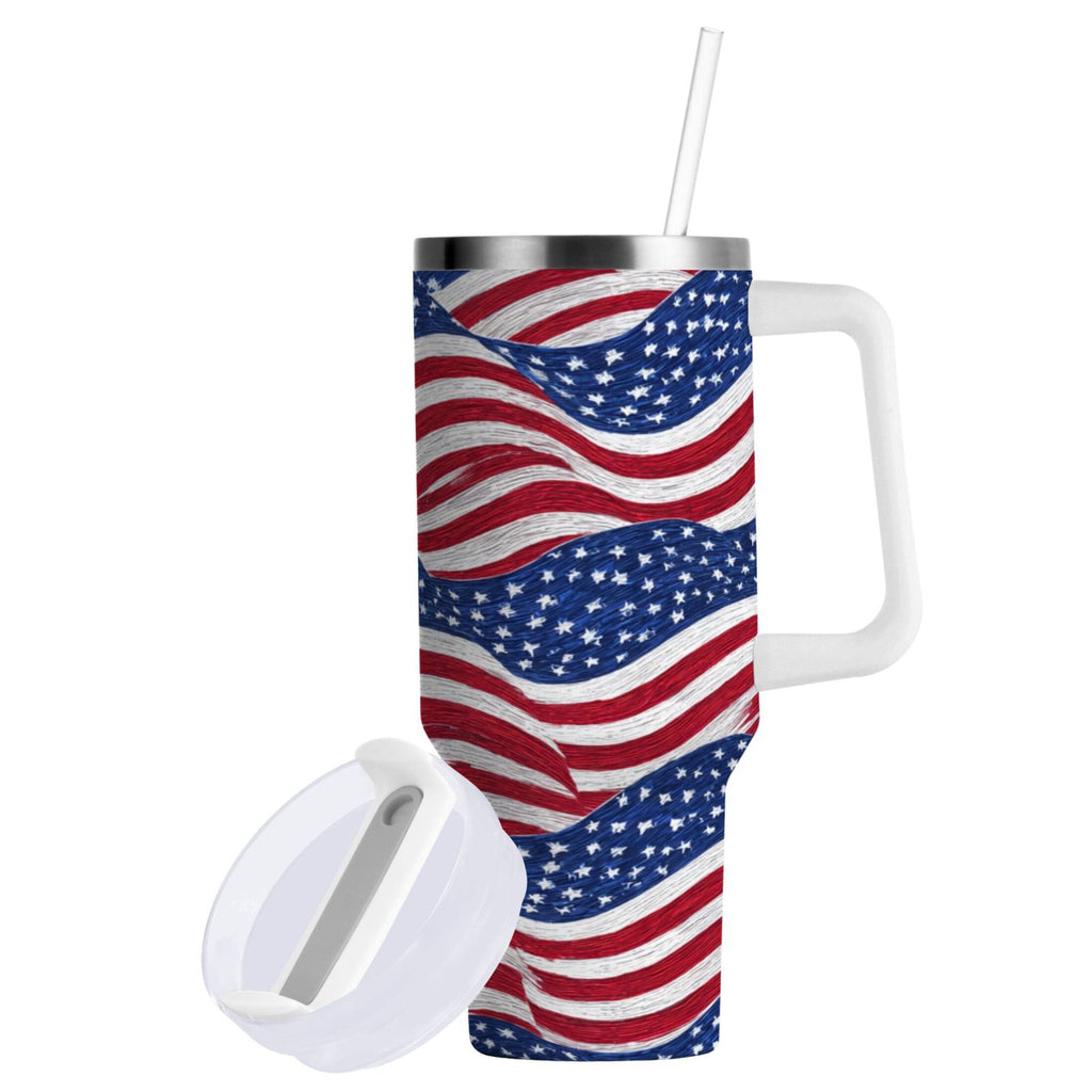 30 oz Insulated Stainless Steel Tumbler Double Wall Stainless Steel Tumbler with 2-Way Drinking Flags Wave Pattern - Pick 192