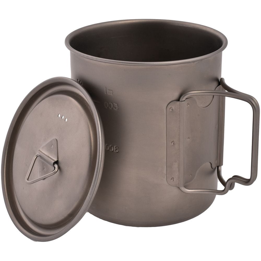 Olicamp Titanium Space Saver Mug with Lid, Nests Nalgene Bottle Inside, Lightweight and Compact, Perfect for Camping and Backpacking, 750mL - Pick 305