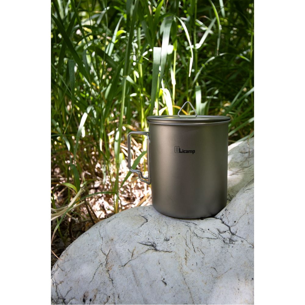Olicamp Titanium Space Saver Mug with Lid, Nests Nalgene Bottle Inside, Lightweight and Compact, Perfect for Camping and Backpacking, 750mL - Pick 305
