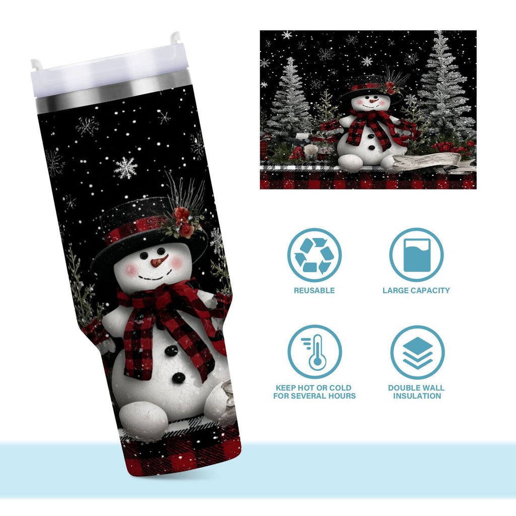 30 oz Insulated Stainless Steel Tumbler Double Wall Stainless Steel Tumbler with 2-Way Drinking Christmas Snowman - Pick 337
