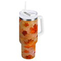 40 oz Insulated Stainless Steel Tumbler Double Wall Stainless Steel Tumbler with 2-Way Drinking Orange and Brown Autumn Leaves - Pick 501