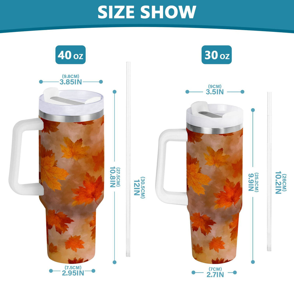 40 oz Insulated Stainless Steel Tumbler Double Wall Stainless Steel Tumbler with 2-Way Drinking Orange and Brown Autumn Leaves - Pick 501