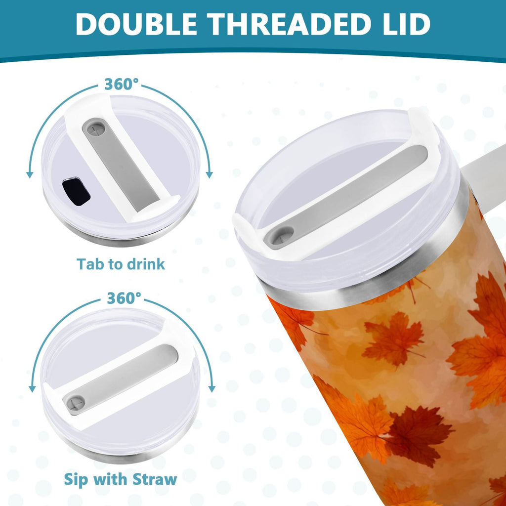 40 oz Insulated Stainless Steel Tumbler Double Wall Stainless Steel Tumbler with 2-Way Drinking Orange and Brown Autumn Leaves - Pick 501