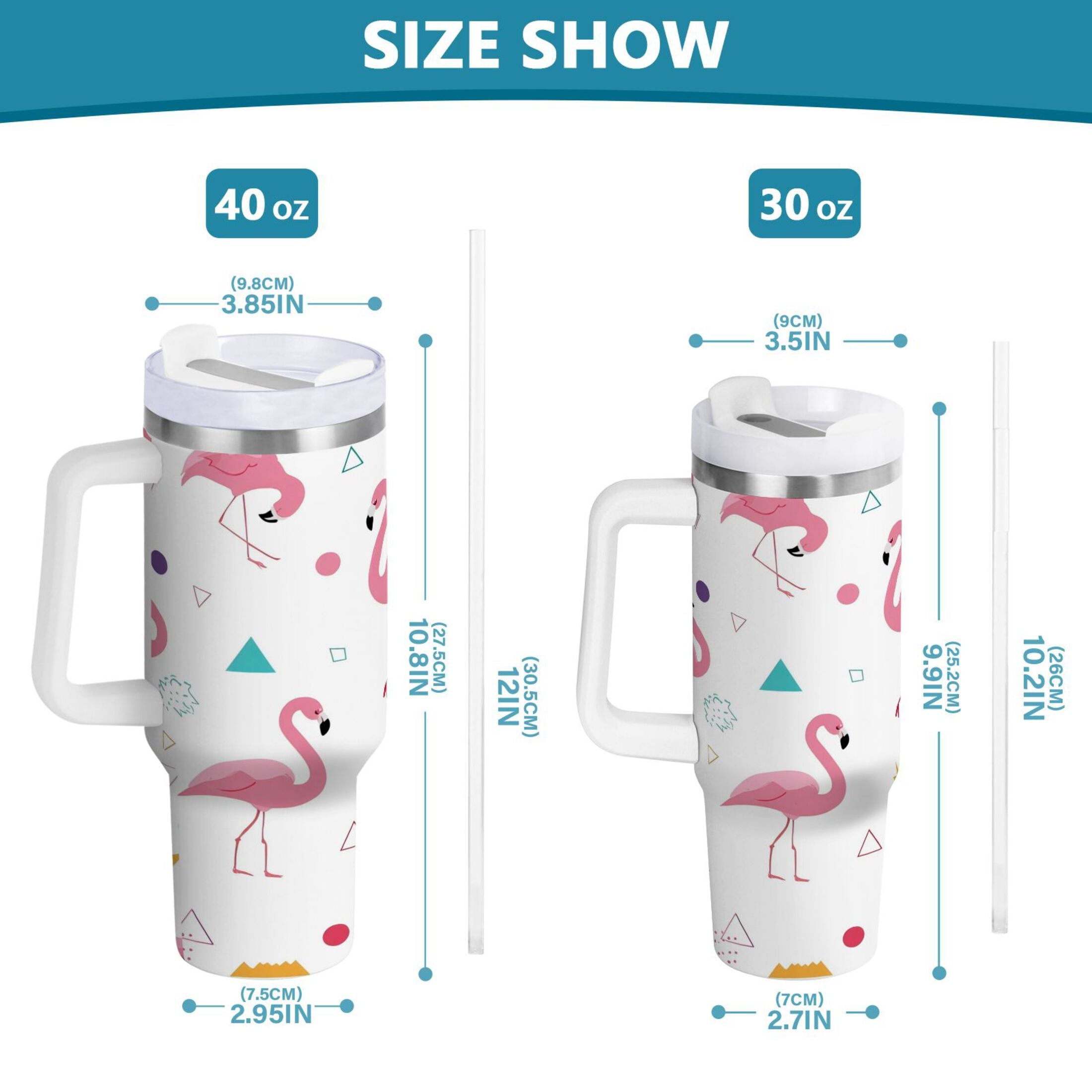 40 oz Insulated Stainless Steel Tumbler Double Wall Stainless Steel Tumbler with 2-Way Drinking Cute Flamingo Pattern - Pick 544