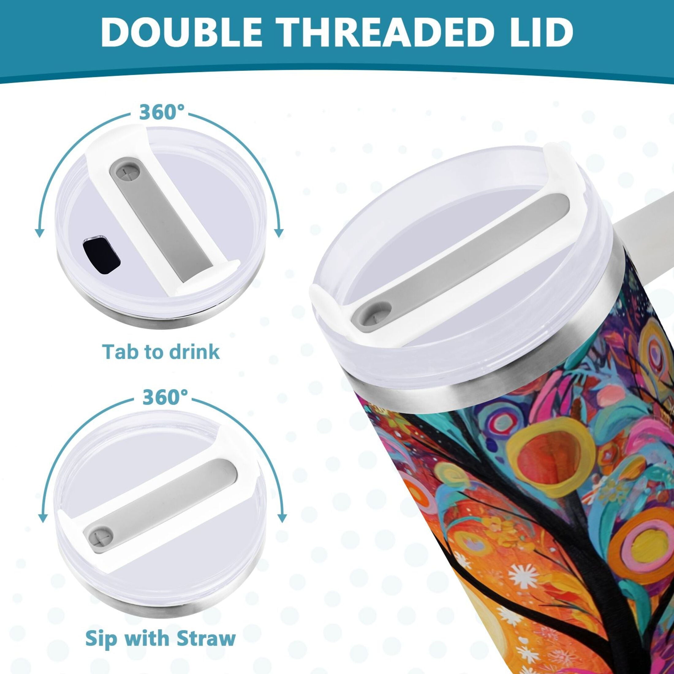 30 oz Insulated Stainless Steel Tumbler Double Wall Stainless Steel Tumbler with 2-Way Drinking Beautiful Abstract Tree Painting - Pick 926