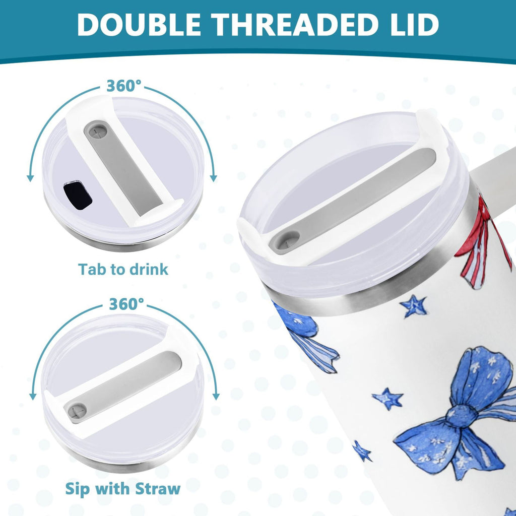 40 oz Insulated Stainless Steel Tumbler Double Wall Stainless Steel Tumbler with 2-Way Drinking Hand-drawn Bows - Pick 882