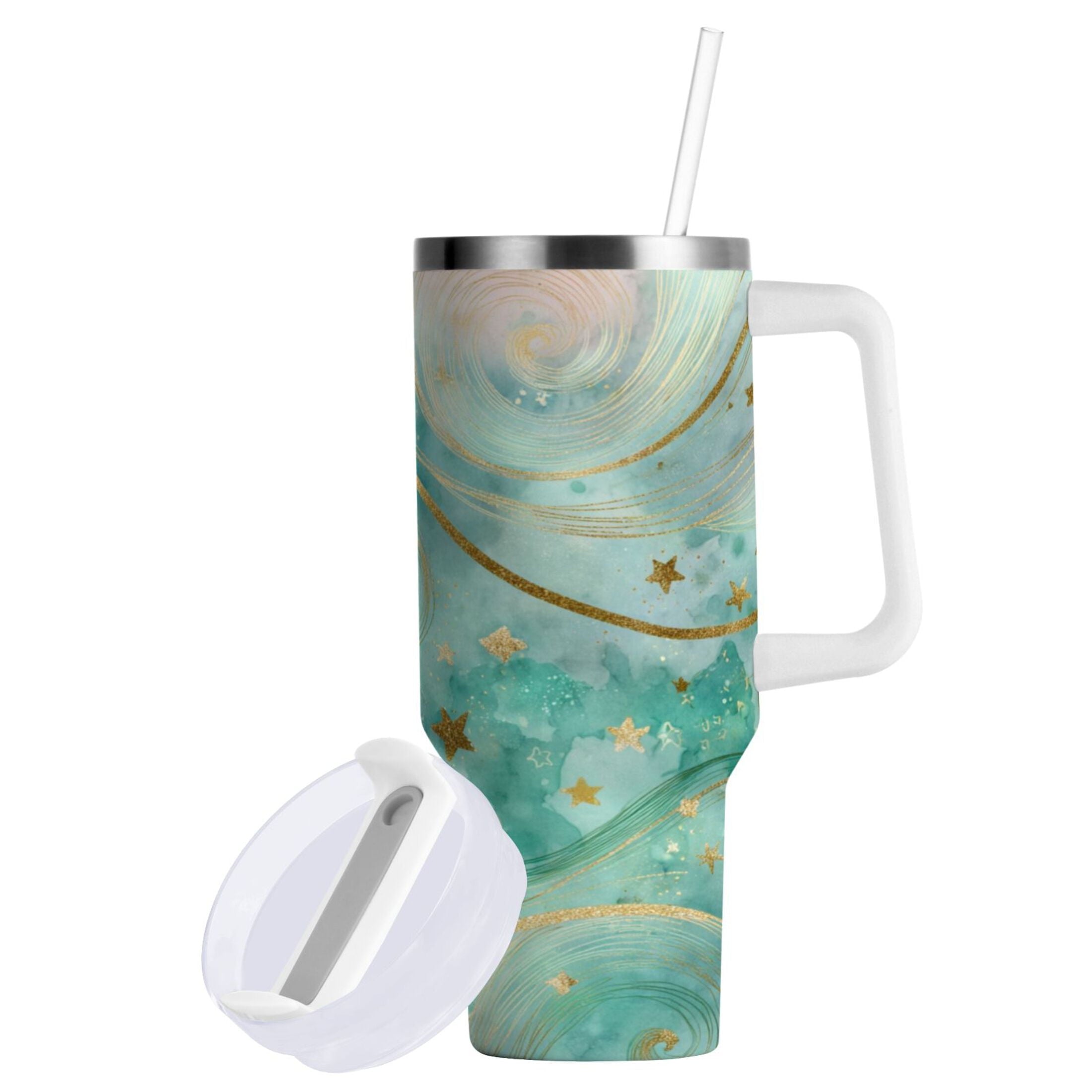 30 oz Insulated Stainless Steel Tumbler Double Wall Stainless Steel Tumbler with 2-Way Drinking Beautiful Swirling Lines - Pick 176