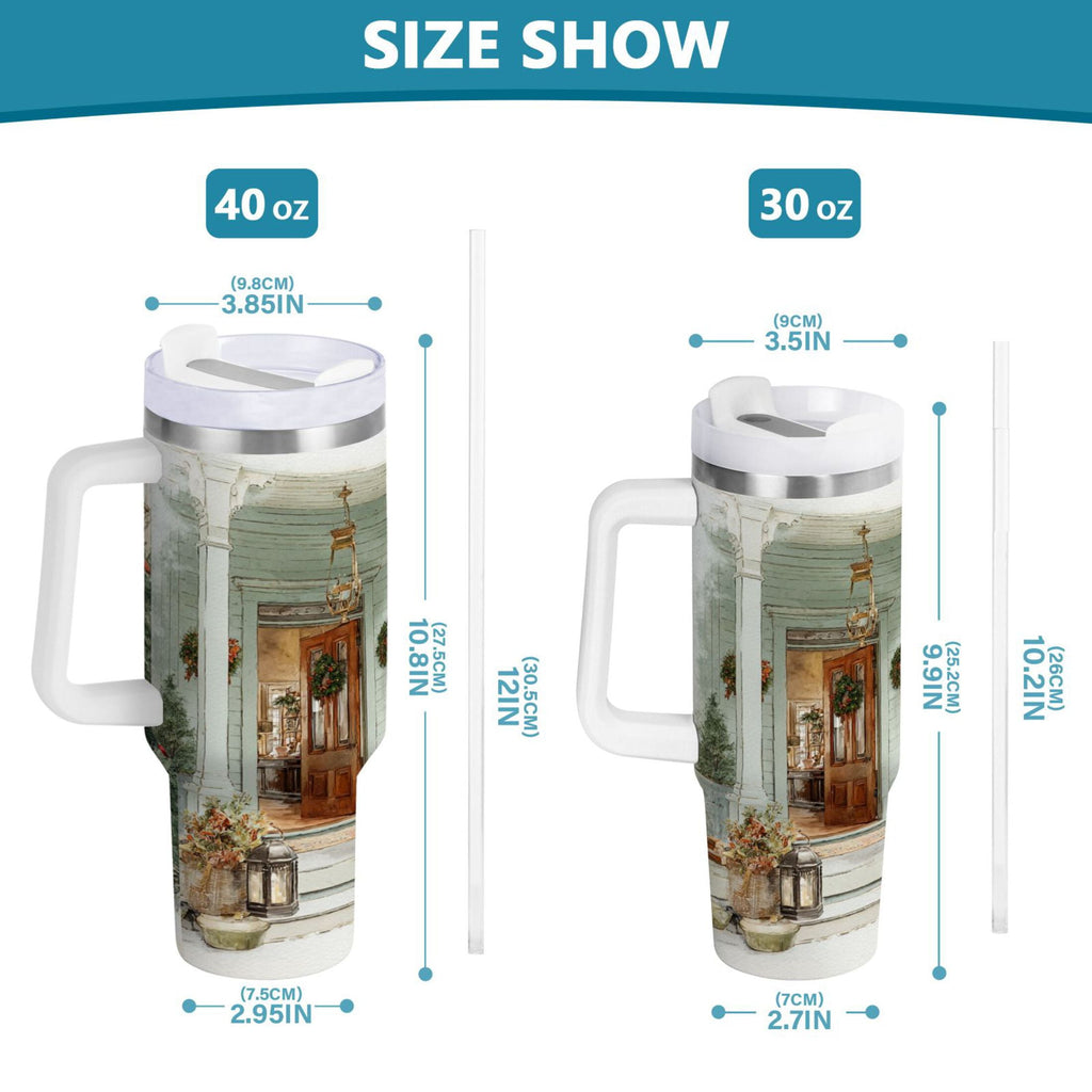 30 oz Insulated Stainless Steel Tumbler Double Wall Stainless Steel Tumbler with 2-Way Drinking Charming Christmas Doorway - Pick 484