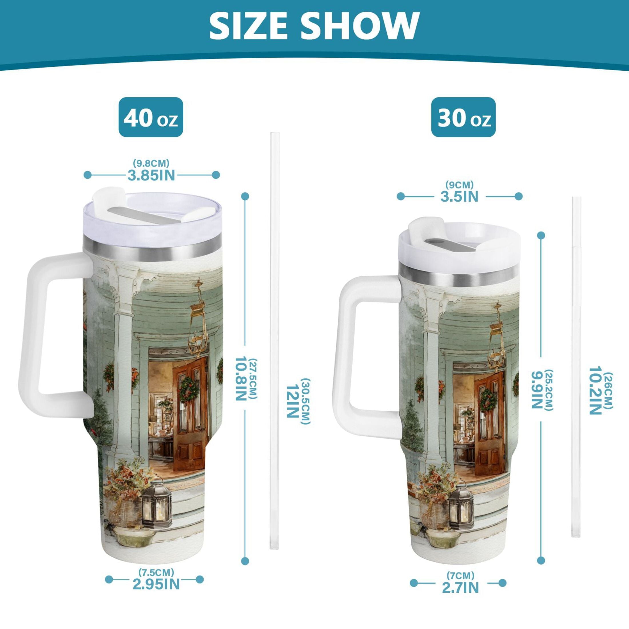 30 oz Insulated Stainless Steel Tumbler Double Wall Stainless Steel Tumbler with 2-Way Drinking Charming Christmas Doorway - Pick 484