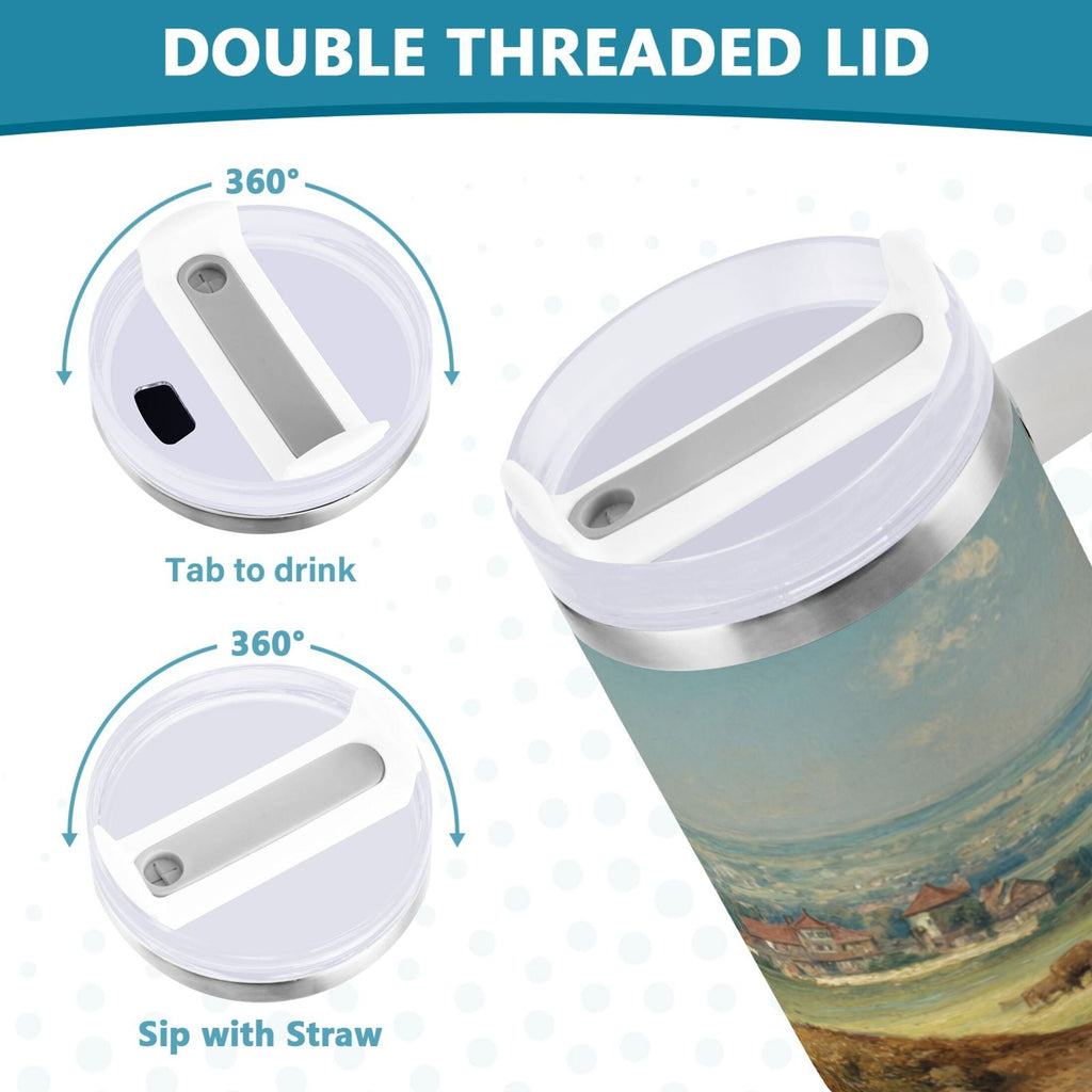 30 oz Insulated Stainless Steel Tumbler Double Wall Stainless Steel Tumbler with 2-Way Drinking Buffalo Herd Oil Painting - Pick 629