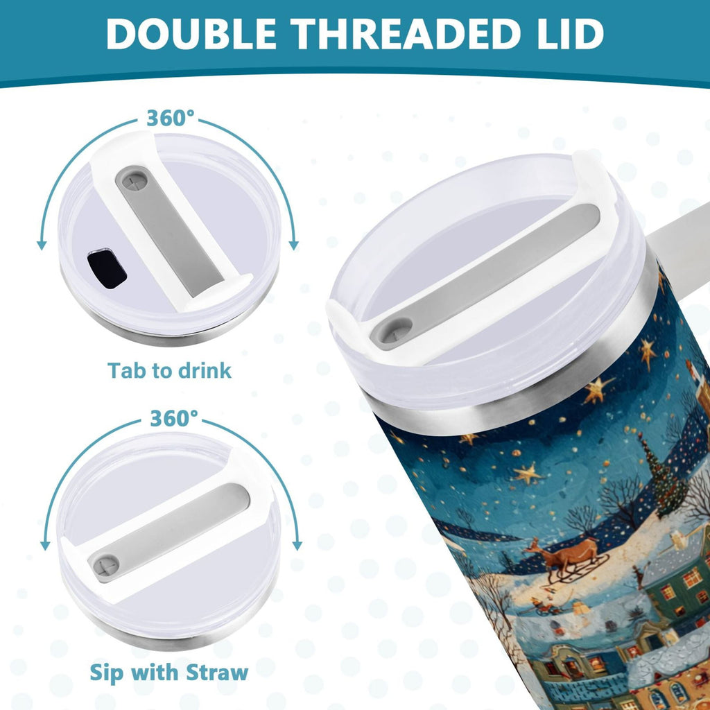 30 oz Insulated Stainless Steel Tumbler Double Wall Stainless Steel Tumbler with 2-Way Drinking Whimsical Christmas Scene - Pick 243