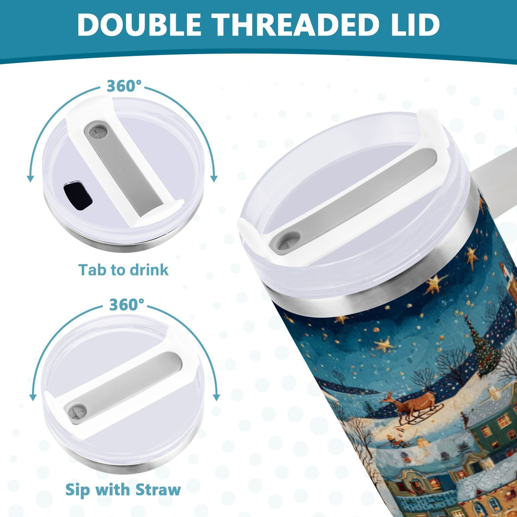 30 oz Insulated Stainless Steel Tumbler Double Wall Stainless Steel Tumbler with 2-Way Drinking Whimsical Christmas Scene - Pick 243