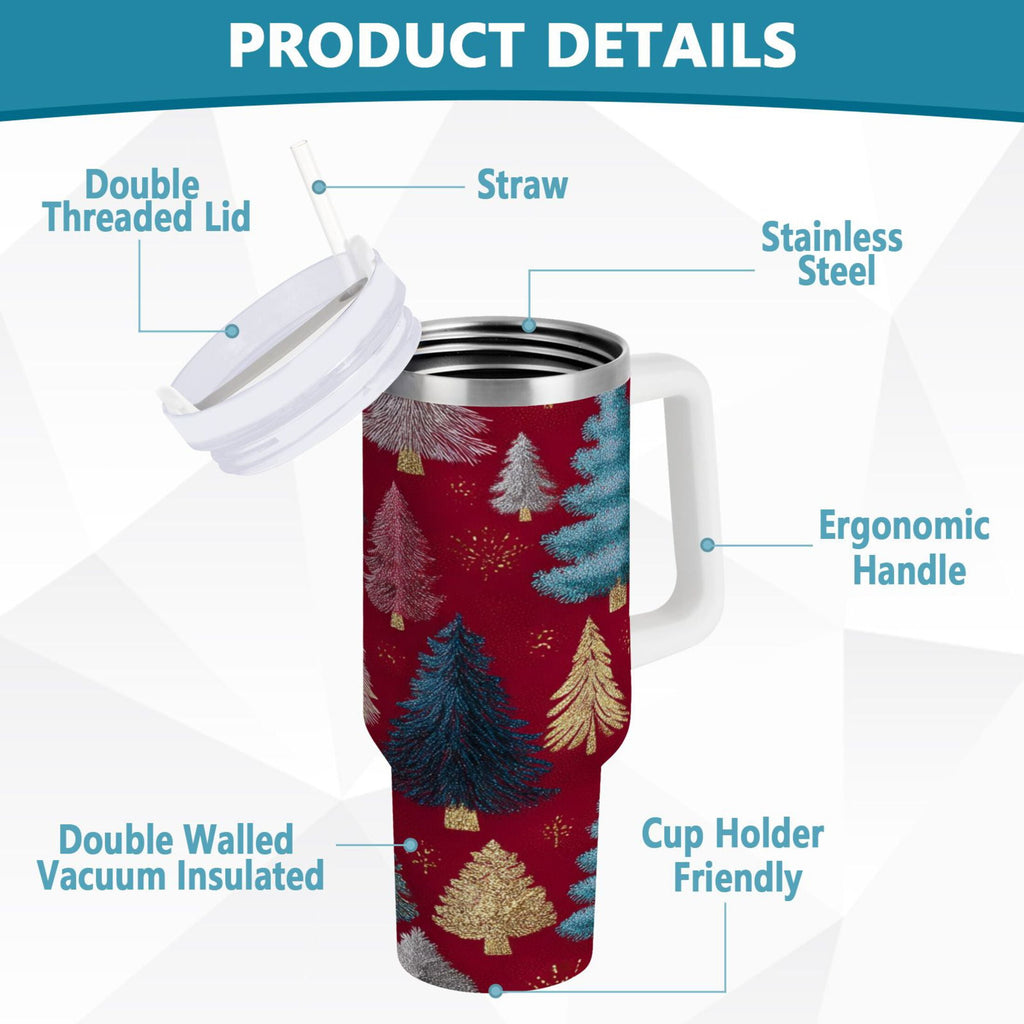 30 oz Insulated Stainless Steel Tumbler Double Wall Stainless Steel Tumbler with 2-Way Drinking Stylized Christmas Trees - Pick 266