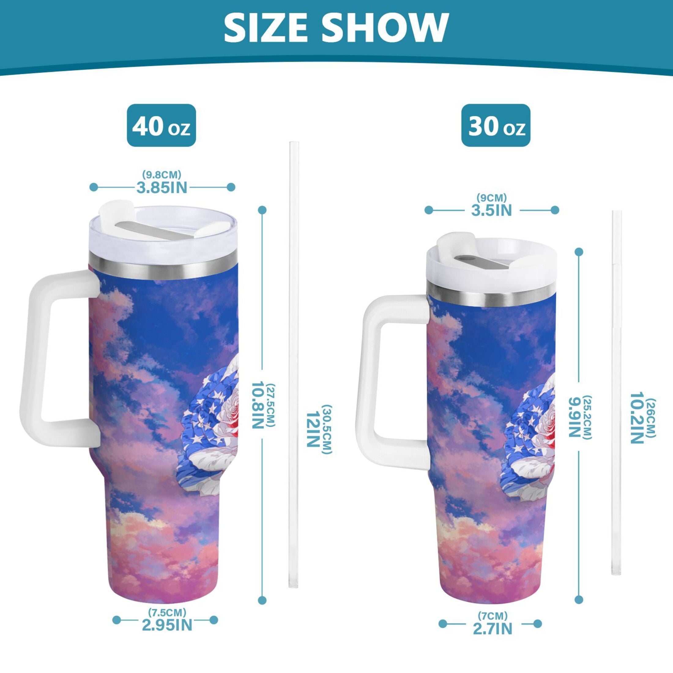 30 oz Insulated Stainless Steel Tumbler Double Wall Stainless Steel Tumbler with 2-Way Drinking Rose with Flag Pattern - Pick 745