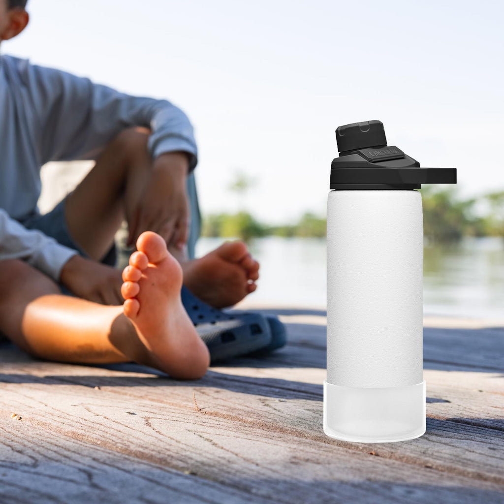 Linkidea 2 Pack Water Bottle Boot Compatible with CamelBak Eddy+20oz/25oz, Chute Mag 20oz/25oz, Carry Cap, Silicone Anti-Slip Bottle Bottom Bumper Protector (Clear White) - Pick 178