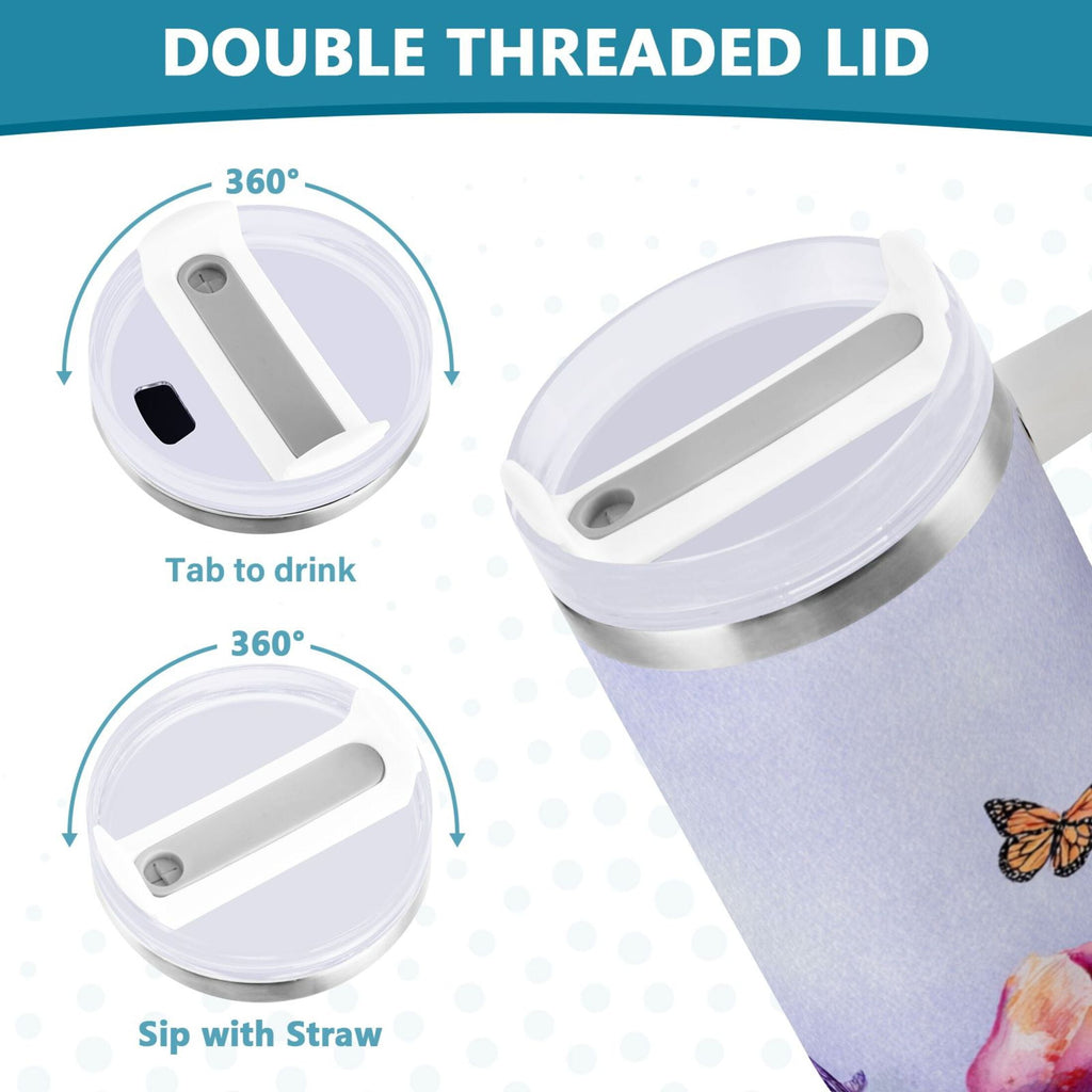 30 oz Insulated Stainless Steel Tumbler Double Wall Stainless Steel Tumbler with 2-Way Drinking Watercolor Tulips and Lavender - Pick 438