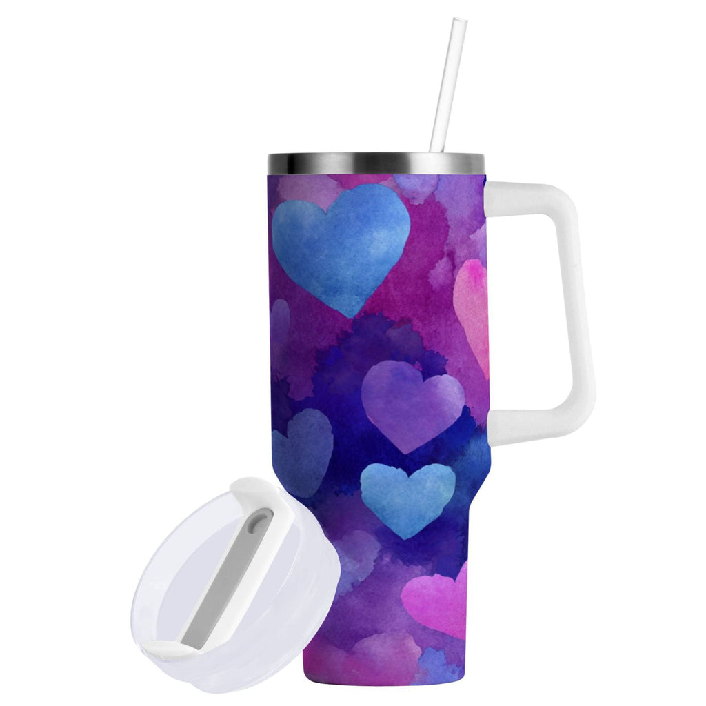 30 oz Insulated Stainless Steel Tumbler Double Wall Stainless Steel Tumbler with 2-Way Drinking Indigo and Violet Hearts - Pick 215